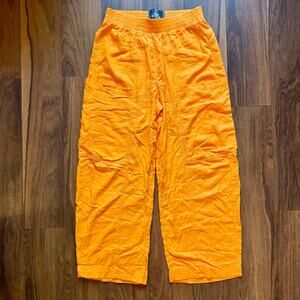 Urban Outfitters Linen Blend Wide Leg Pants Orange Small Elastic Waist Boho Y2K